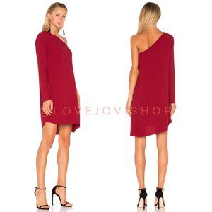 NYE Glam | Theory Red One Shoulder Shift Dress Crepe Party Cocktail New Year | S